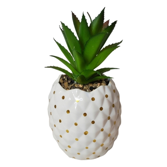 Pineapple Faux Succulent Artificial Greenery Garden Party Creamic Pot White/Gold - Picture 1 of 3